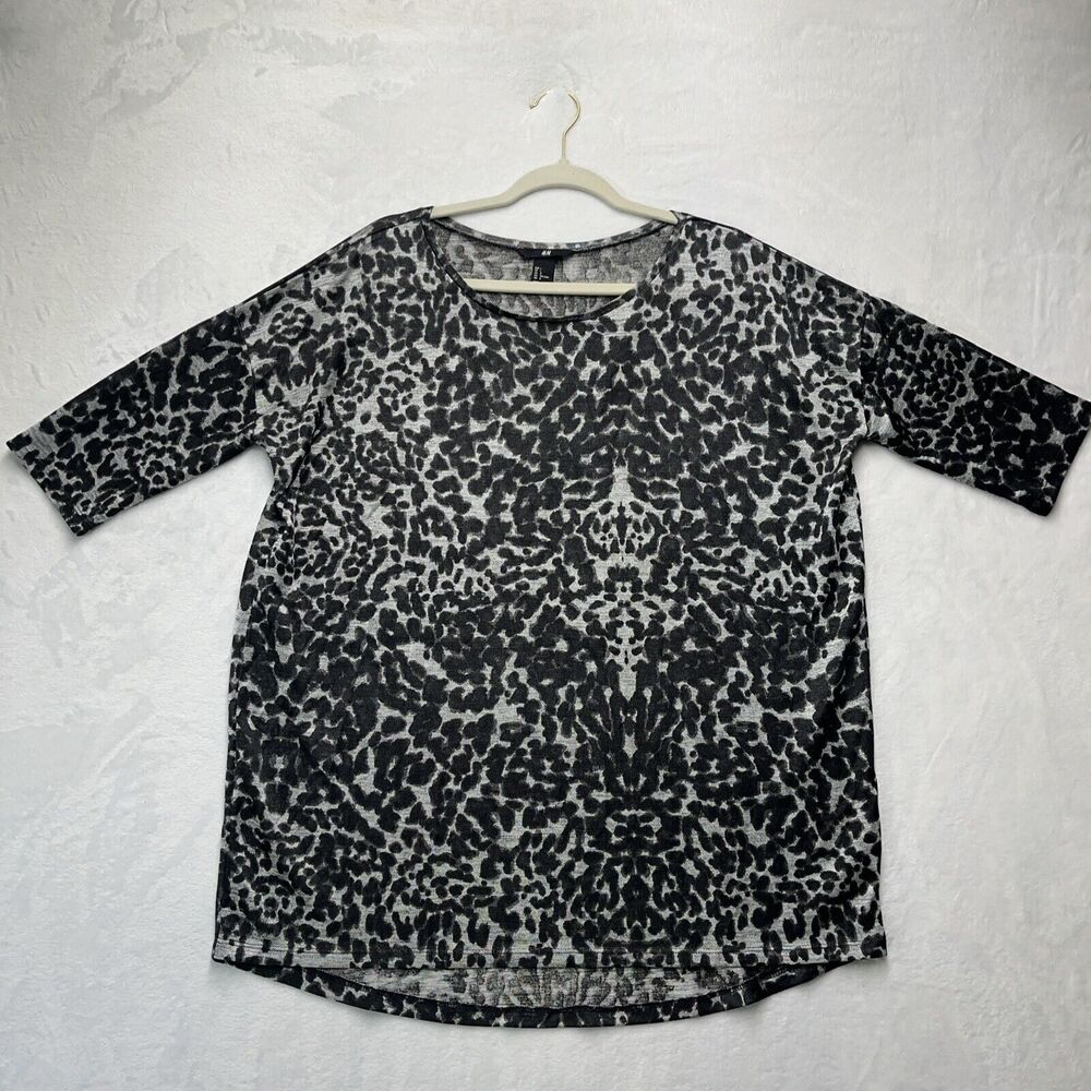 H&M Leopard Print Top Women’s Sz Large Sheer Lightweight Relaxed‎ Cozy